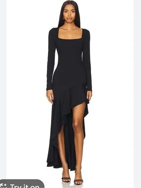 Susana Monaco Black Long-Sleeve High-Low Ruffle Dress